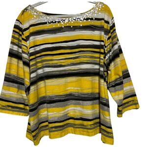 Ruby Rd. Women's Yellow Black Gray White Long Sleeve Pullover Top Size‎ 3X